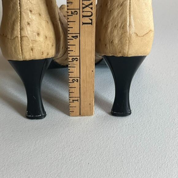 Lady Camp Boot Heels Women's Size Mex 23 US 6 Tan Leather Ostrich Side Zip - Picture 5 of 14